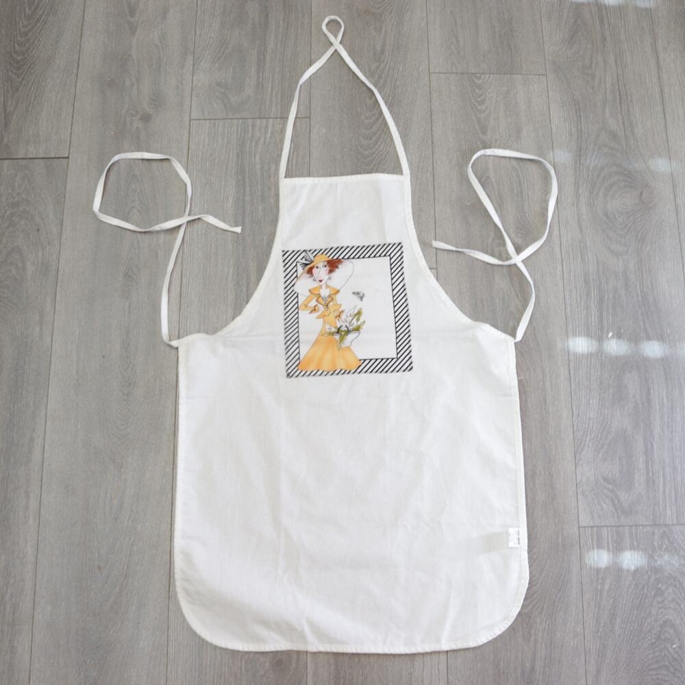 Loralie Harris Apron Handmade Sophisticated Lady Flowers White Tie Cotton India